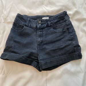 Forever 21 Black Jean Shorts High-Waisted Cuffed